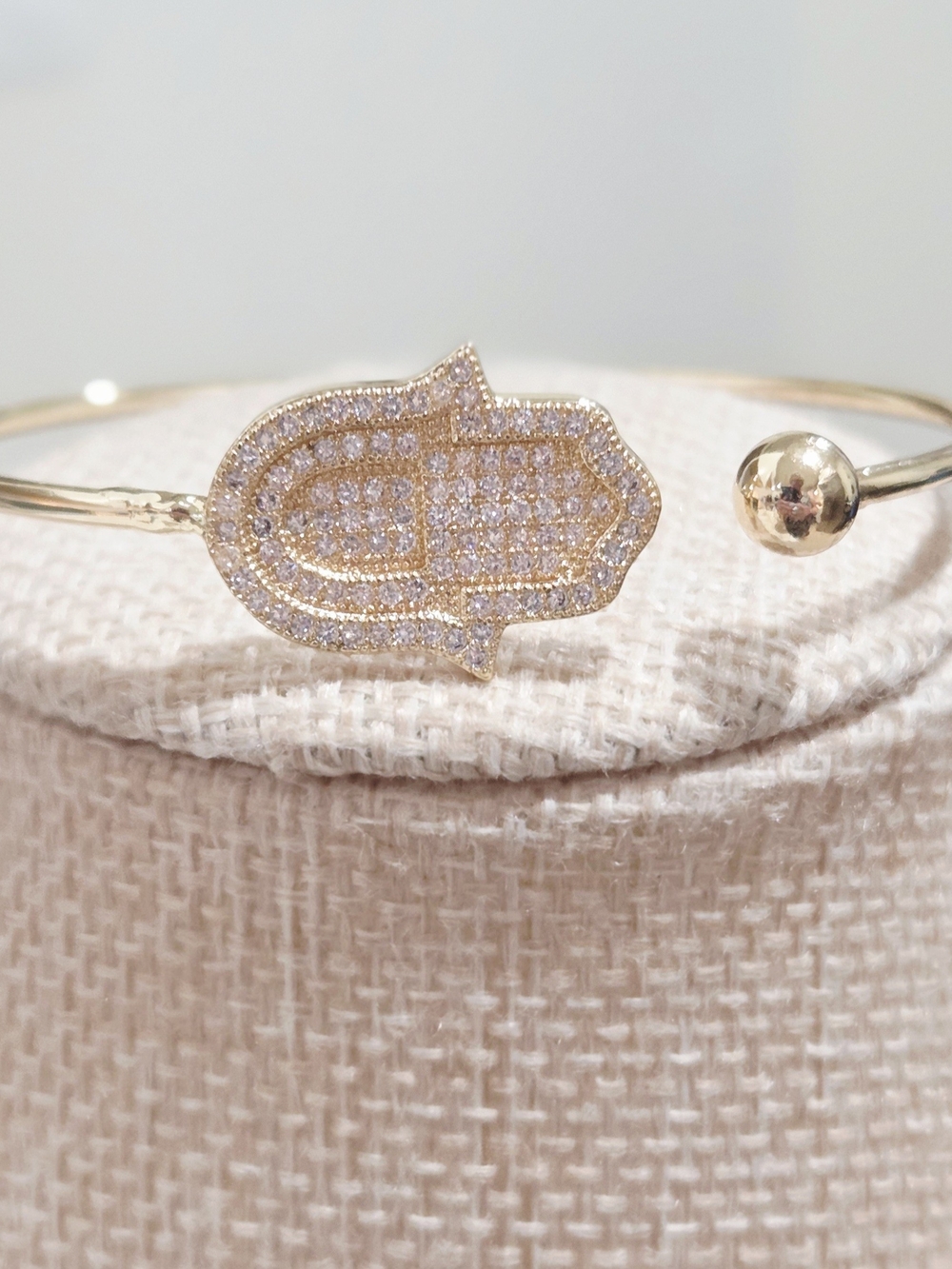 Gold Hamsa Pave CZ Open Cuff Bracelet